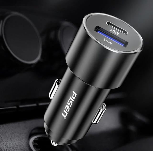 Pisen Car Charger Cigarette Adapter Dual Port 36W USB Type C & USB Type-A - Image 3
